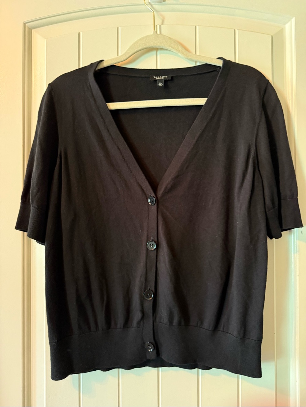 Talbots Black Short-Sleeve Button Cardigan